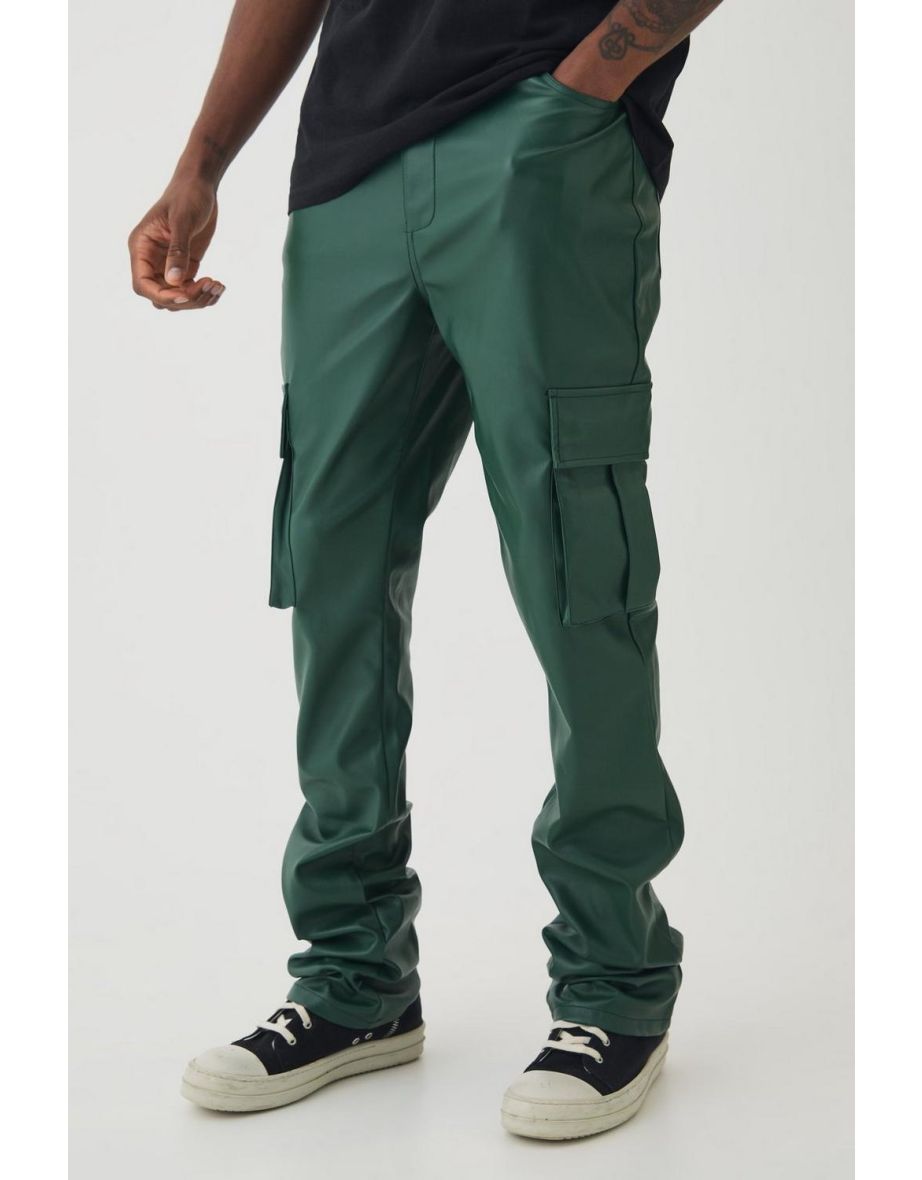 Tall Pu Cargo Stacked Flared Trousers