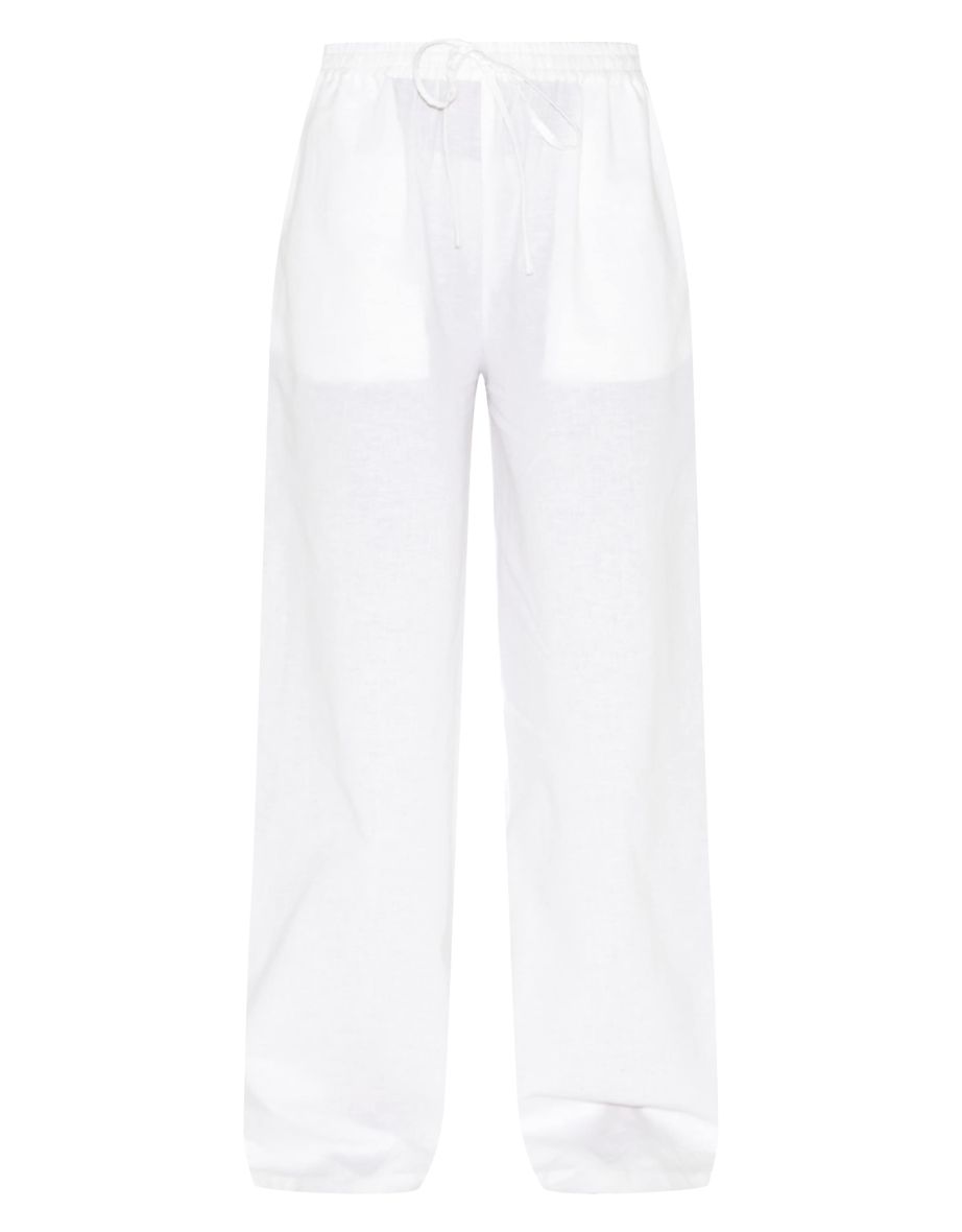 Tall White Linen Look Wide Leg Trousers - 4