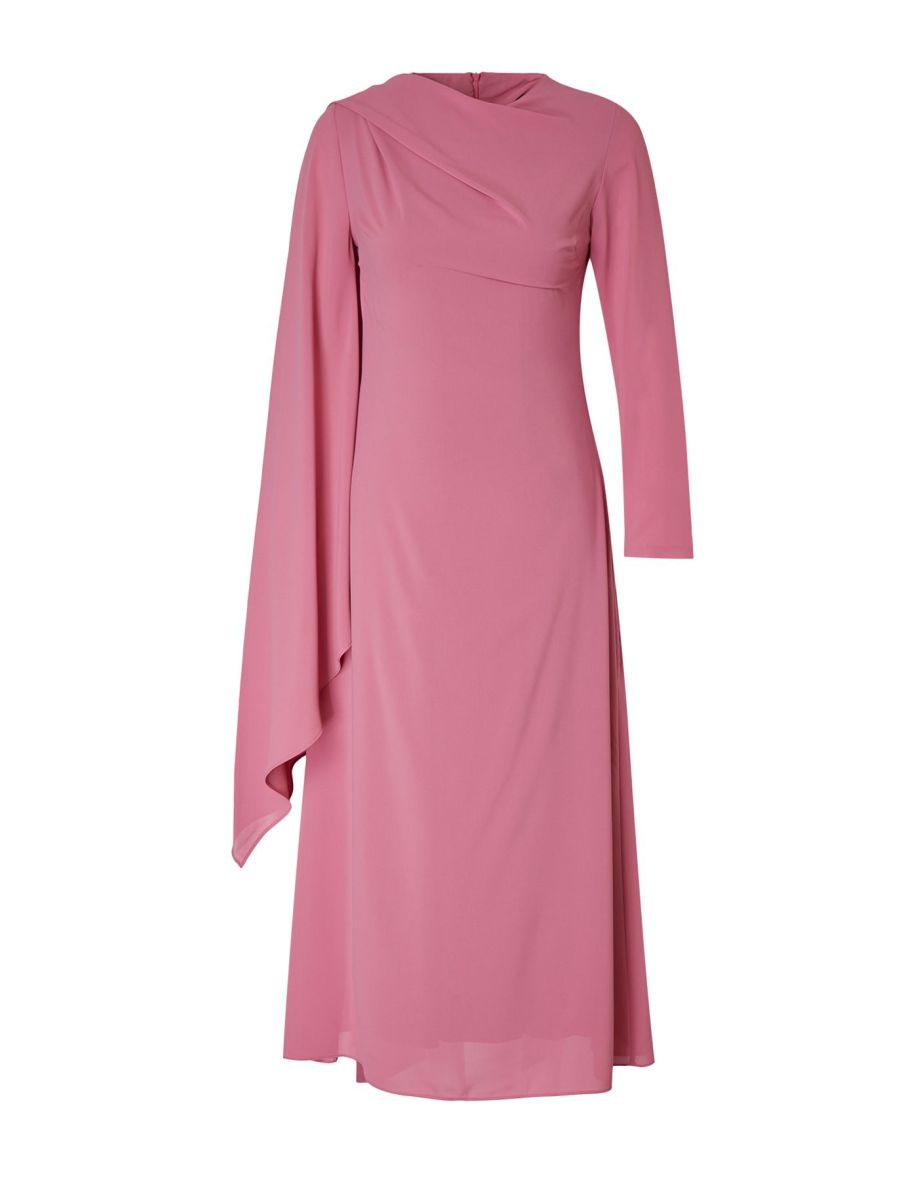 Dusty Rose Shawl Detailed Evening Dress - 7