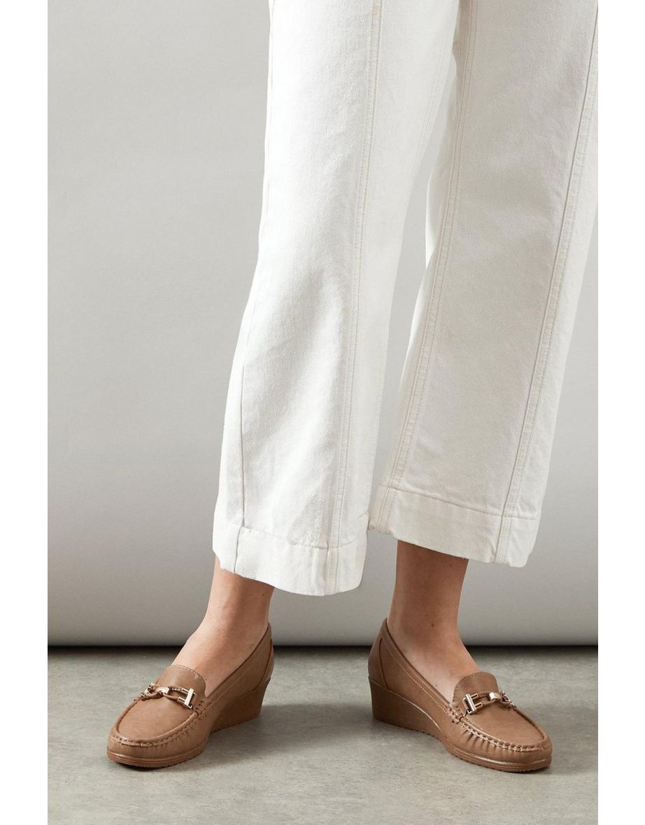 Good For The Sole: London Faux Leather Trim Detail Comfort Low Wedge Loafers