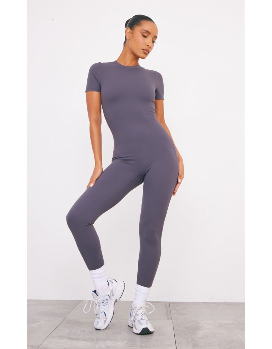 Charcoal Sculpt Short Sleeve Unitard
