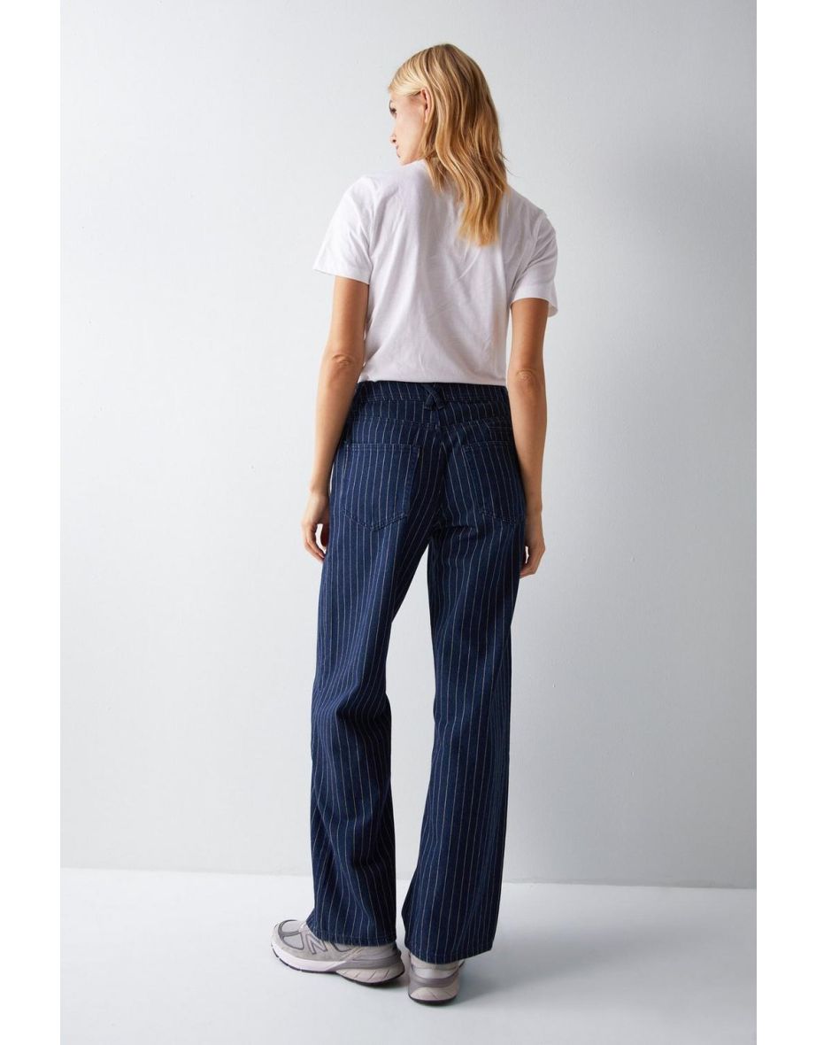 Pinstripe Straight Leg Denim Jeans - 3