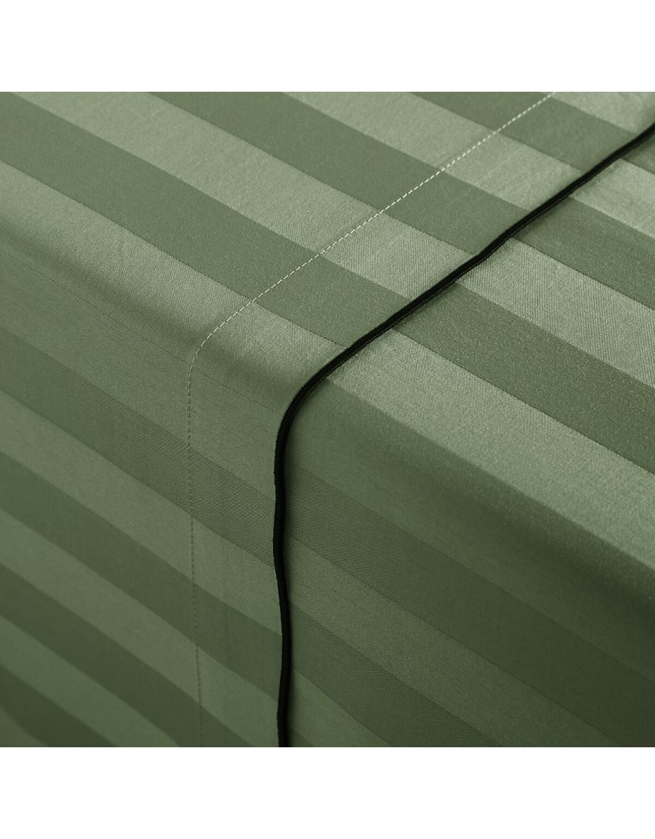 Victor Striped 100% Washed Cotton Satin 300 Thread Count Flat Sheet - 2