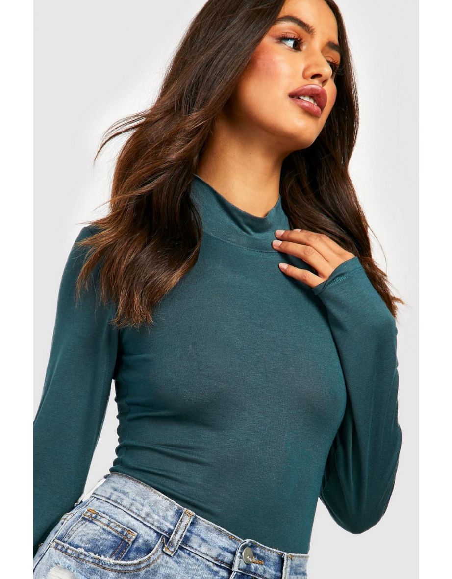 High Neck Long Sleeve Bodysuit - green - 3