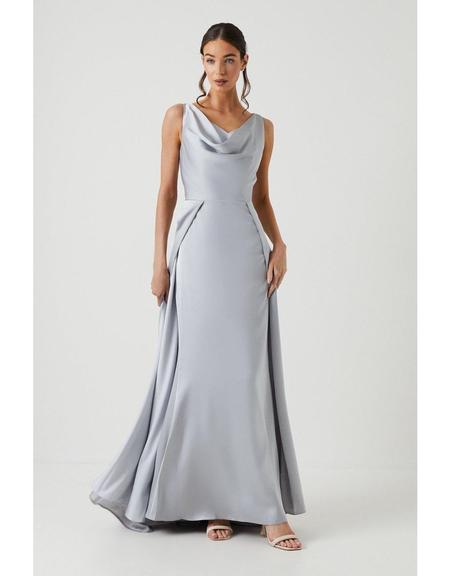 Cowl Neck A-line Satin Bridesmaids Dress