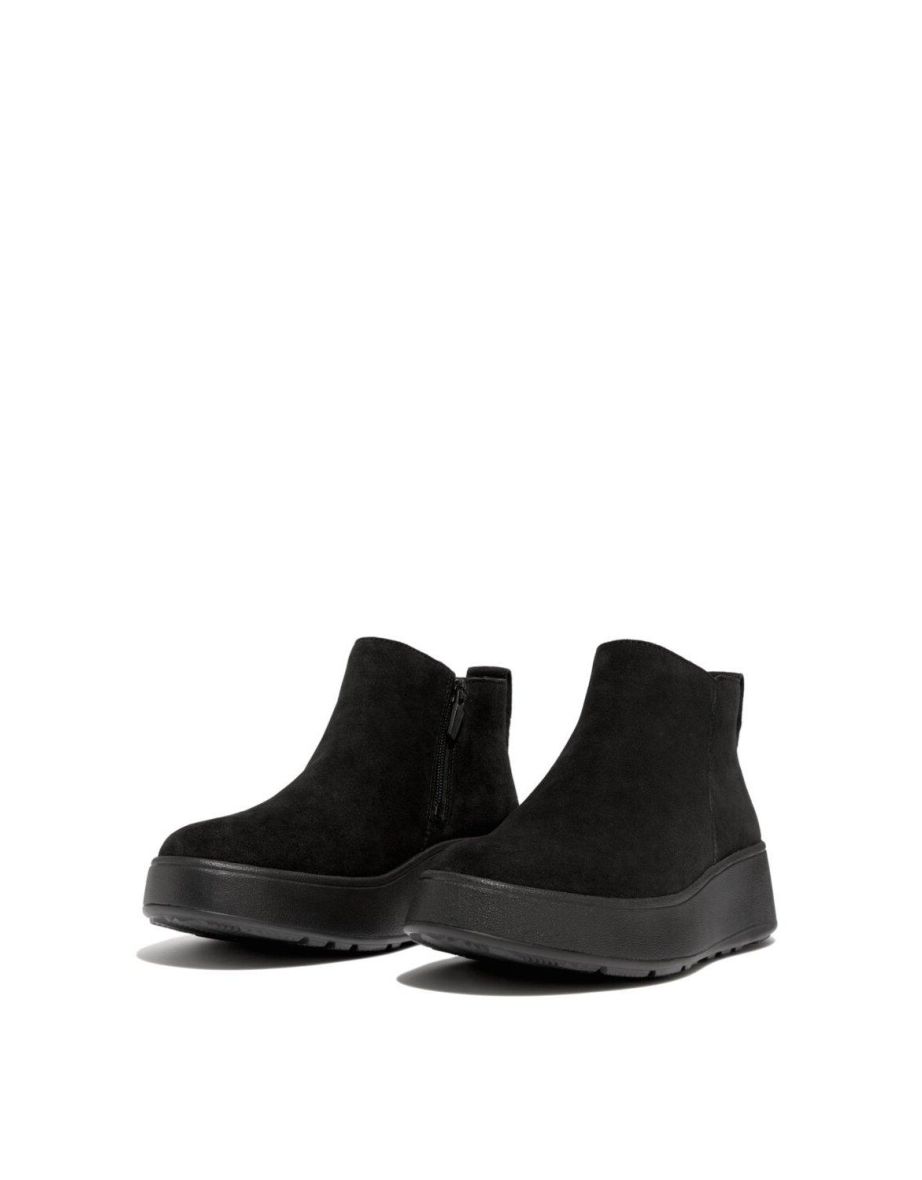 F-mode Suede Flatform Zip Ankle Boots All Black