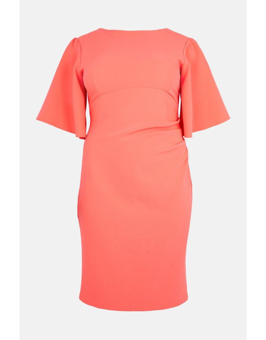 Curve Flare Sleeve Ruche Waist Midi Dress - 3