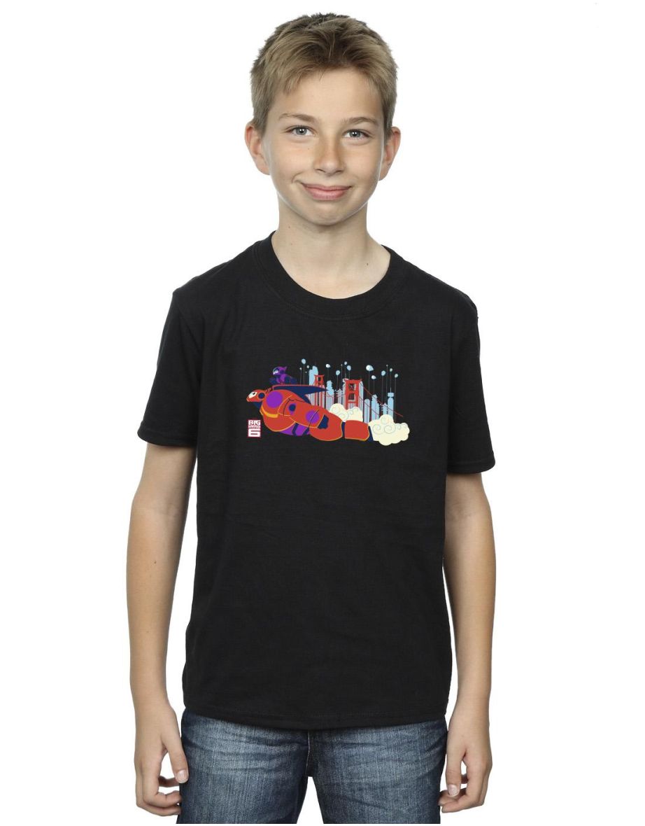 Disney Boys Big Hero 6 Baymax Hiro Bridge T-Shirt - Black