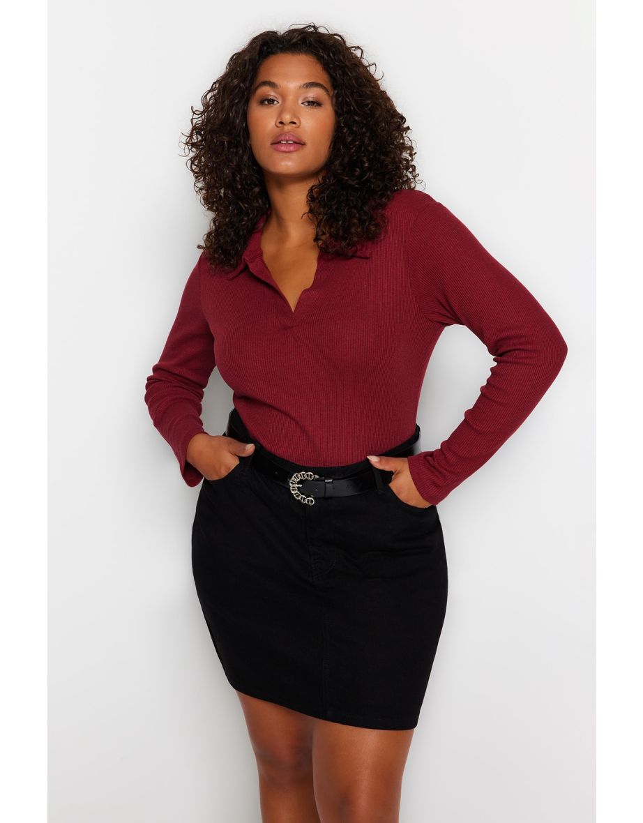 Plus Size Bodysuit - Burgundy - Fitted