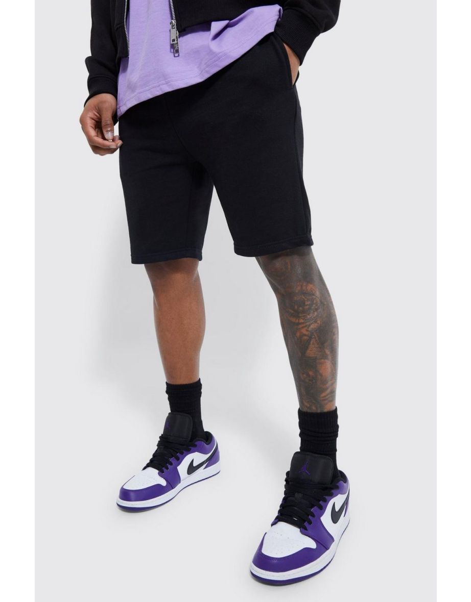 Basic Skinny Fit Mid Length Jersey Short - black
