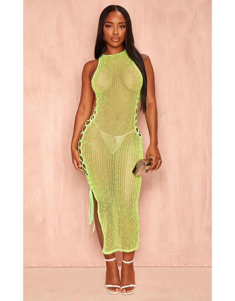 Shape Lime Textured Sheer Cut Out Side Midaxi Dress
