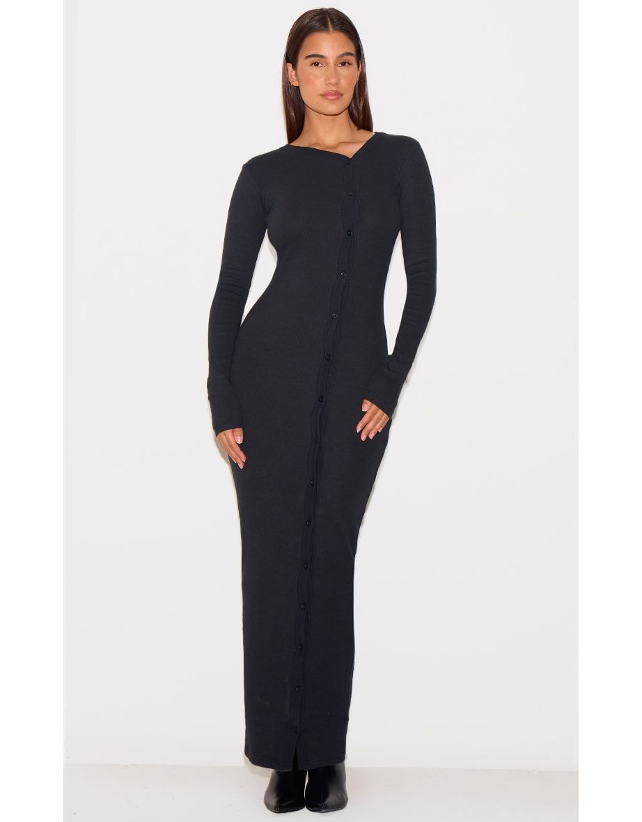Black Button Detail Midaxi Dress