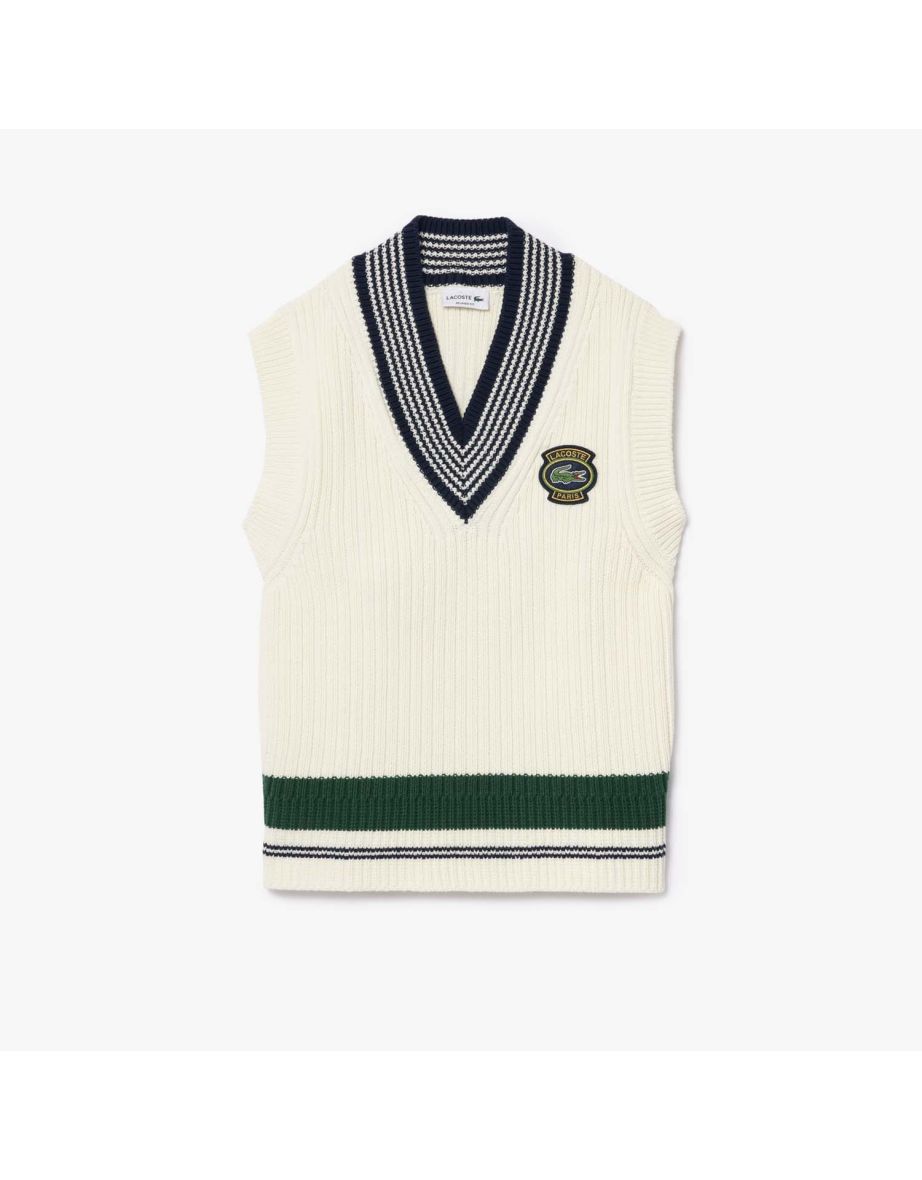 Men's Lacoste Heavy Cotton Badge Accent Tennis Sweater in Cream