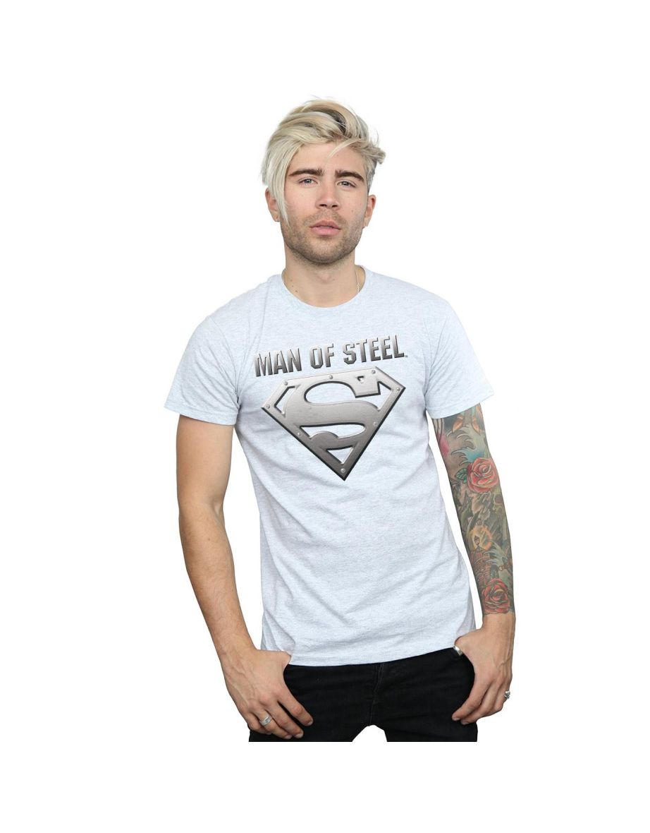 DC Comics Mens Superman Man Of Steel Shield T-Shirt - Sports Grey