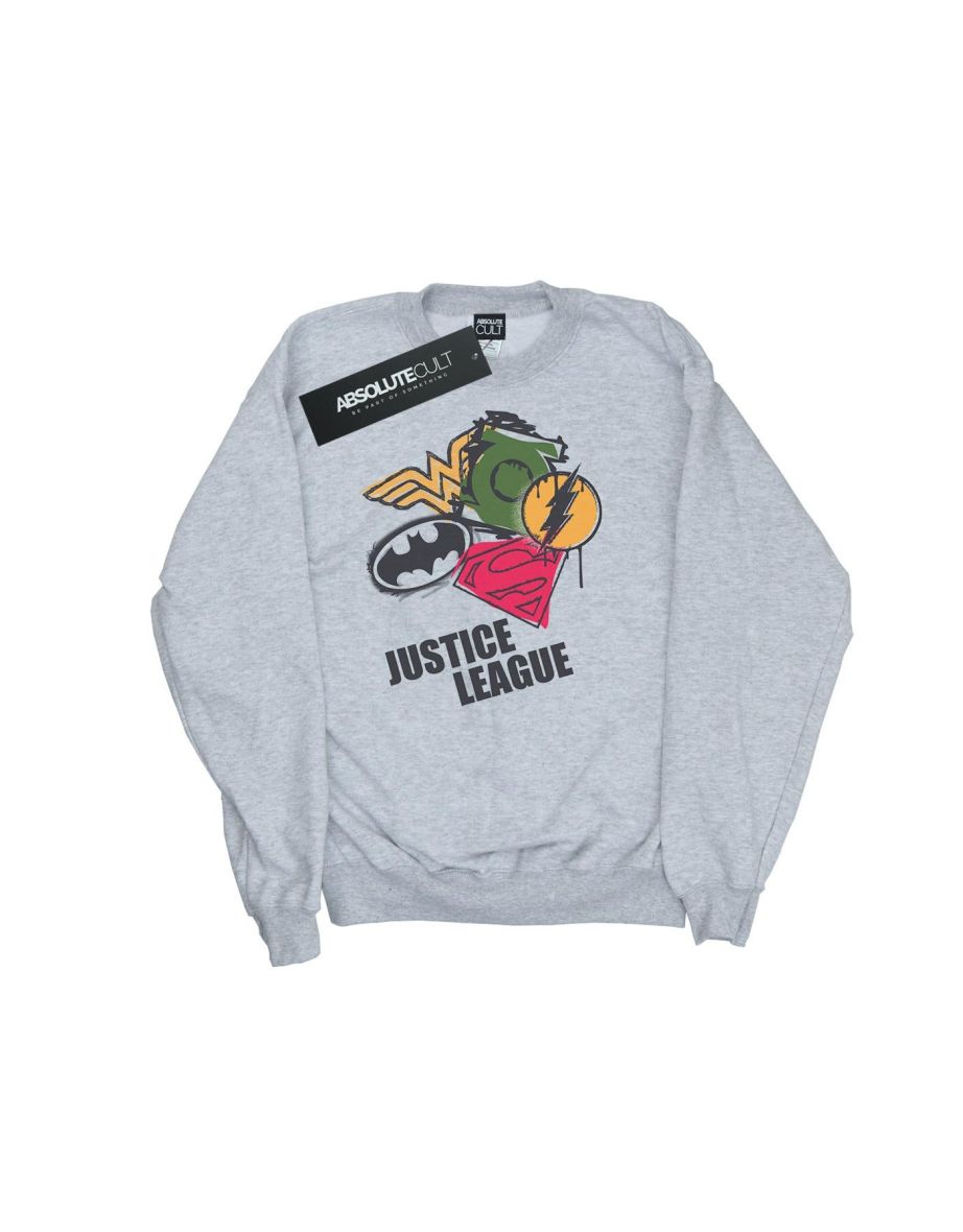 DC Comics Boys Justice League Spray Logos Sweatshirt - Sports Grey