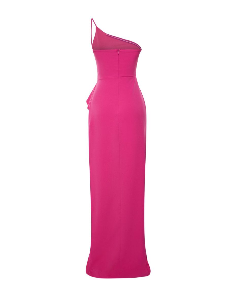 Fuchsia Plain Regular Woven Evening Dress & Prom Dress - 7