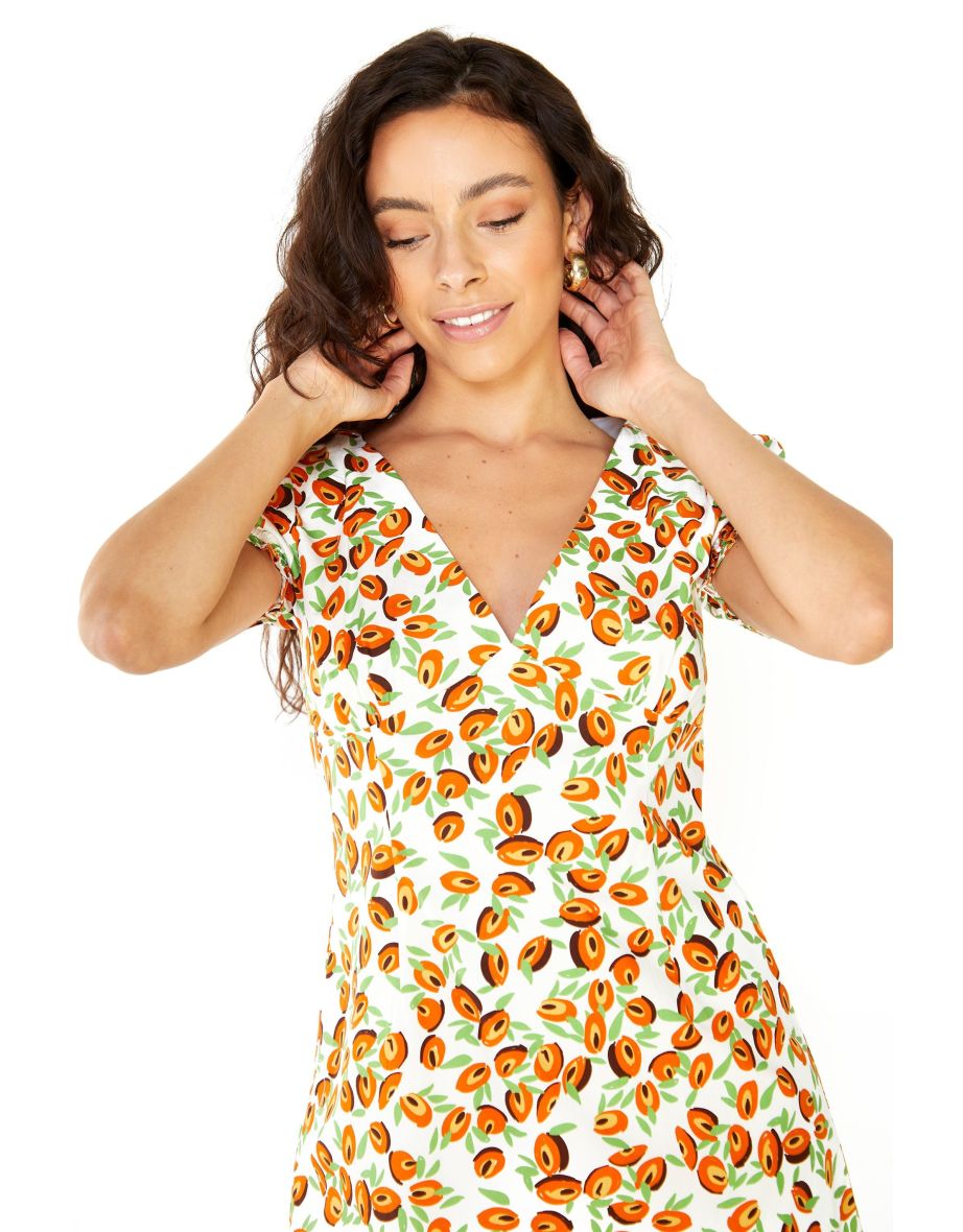 Abstract Fruit Wrap Short-Sleeve Mini-Dress - 2