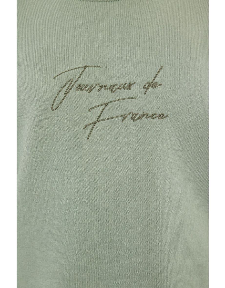 Mint Oversize/Wide Cut Text Embroidered Crew Neck Sweatshirt - 4