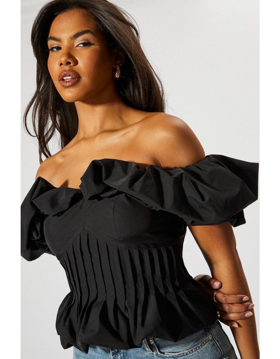 Ruffle Bardot Cinched Waist Top - 3