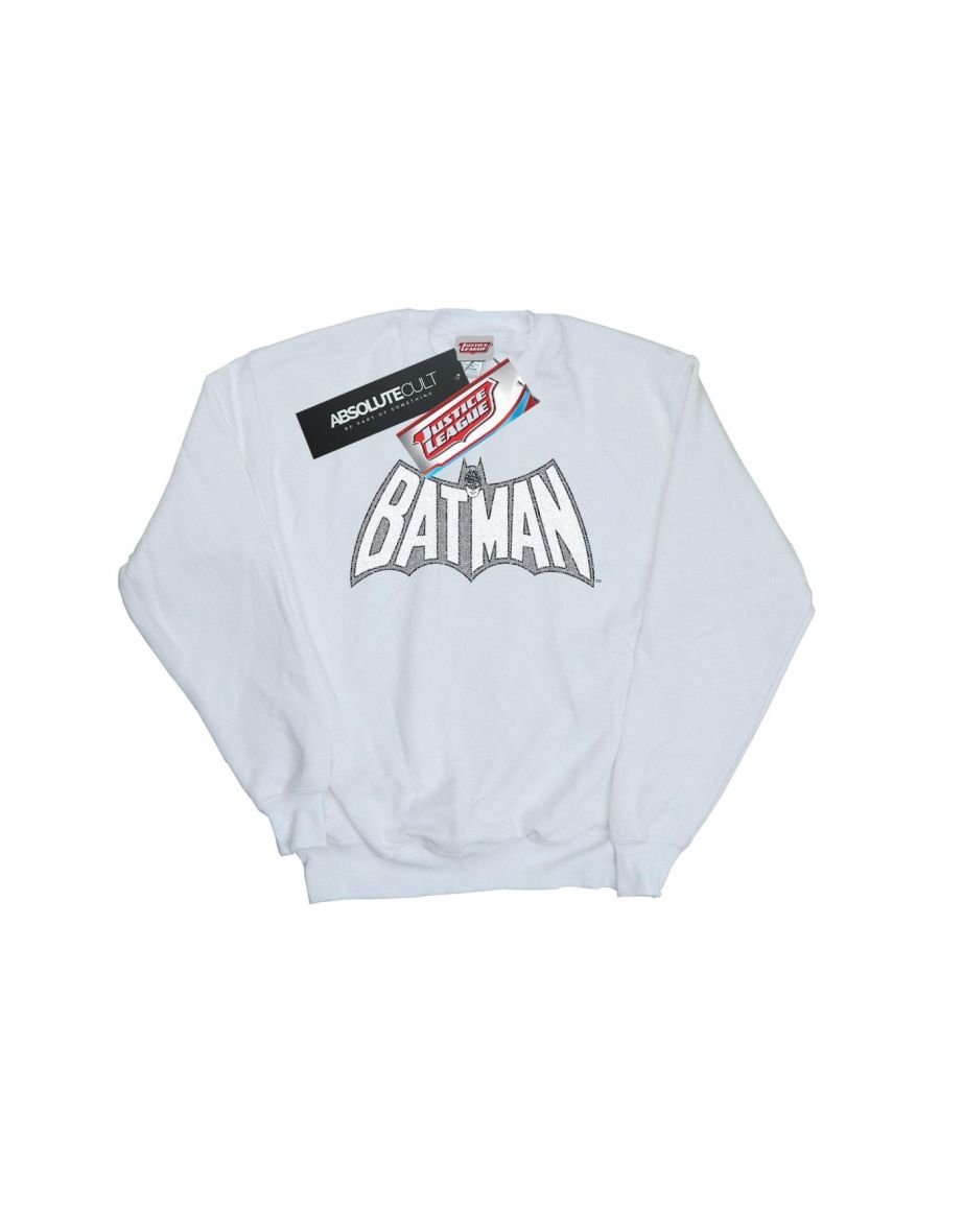 DC Comics Boys Batman Retro Crackle Logo Sweatshirt - White