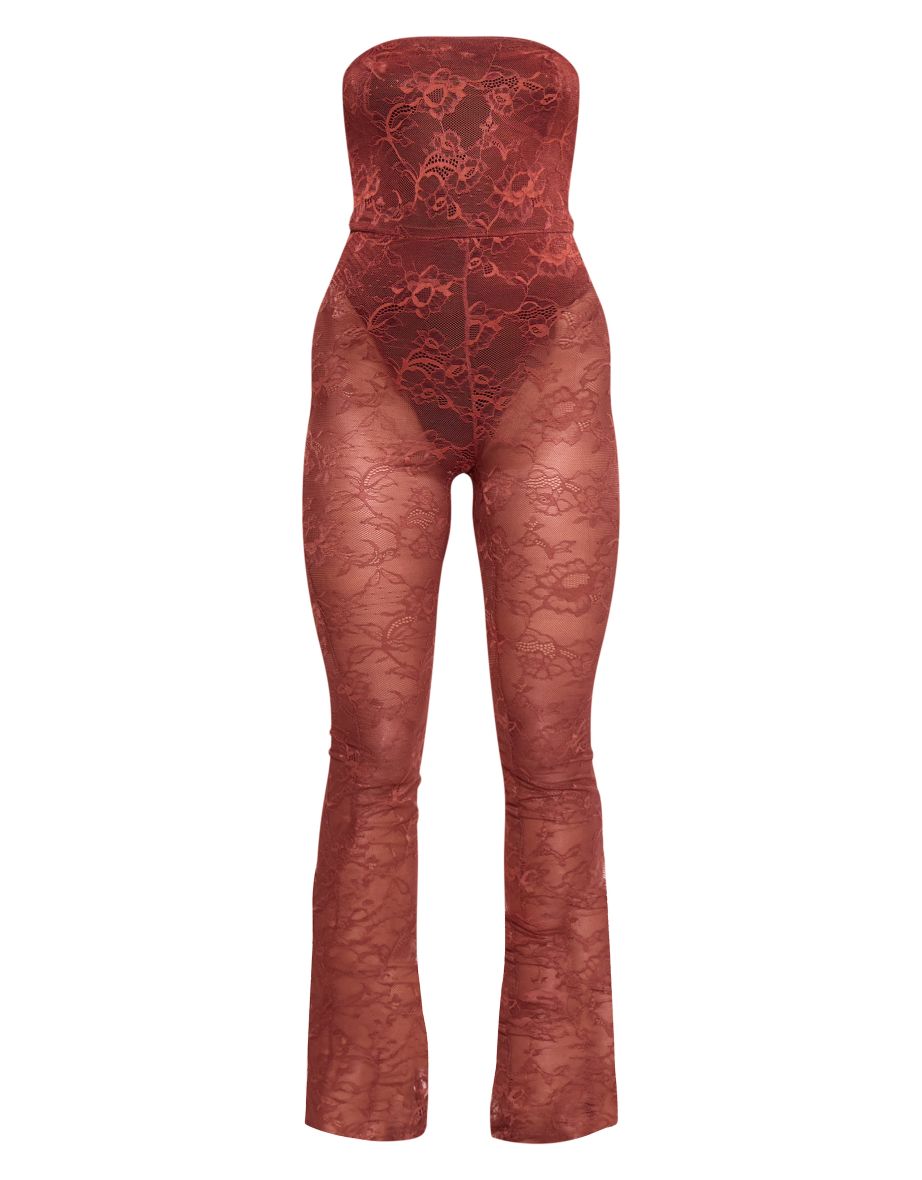 Brown Lace Bodysuit Detail Bandeau Jumpsuit - 3