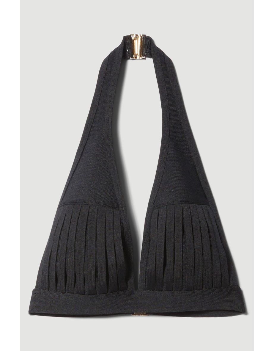 Bandage Sheer Stripe Halter Neck Top - 3