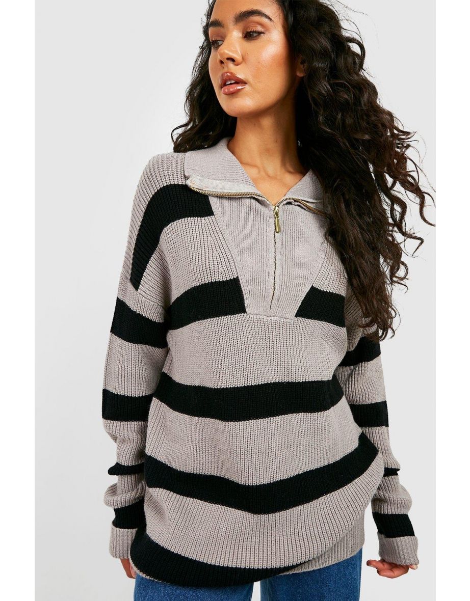 Stripe Funnel Neck Jumper - steel