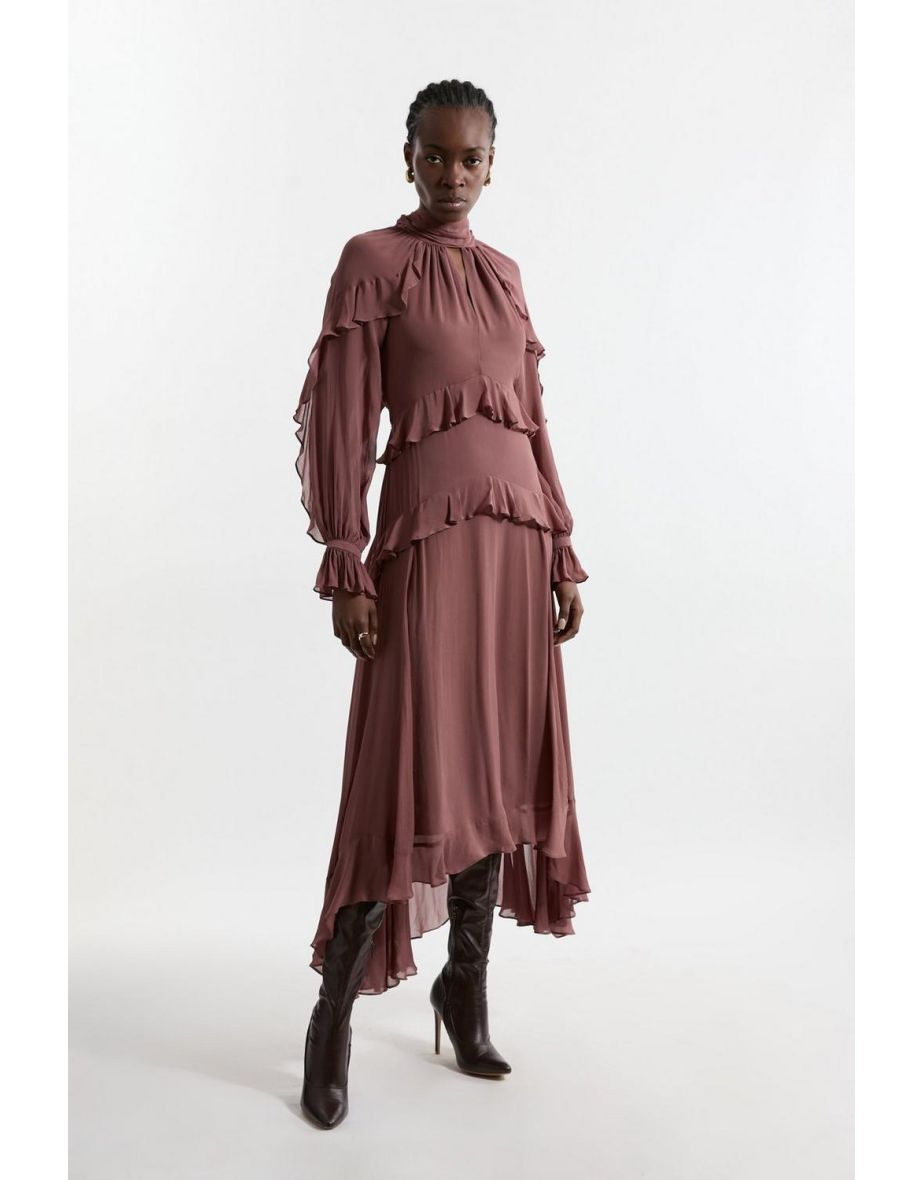 Petite Viscose Georgette Ruffle Detail Drama Woven Maxi Dress