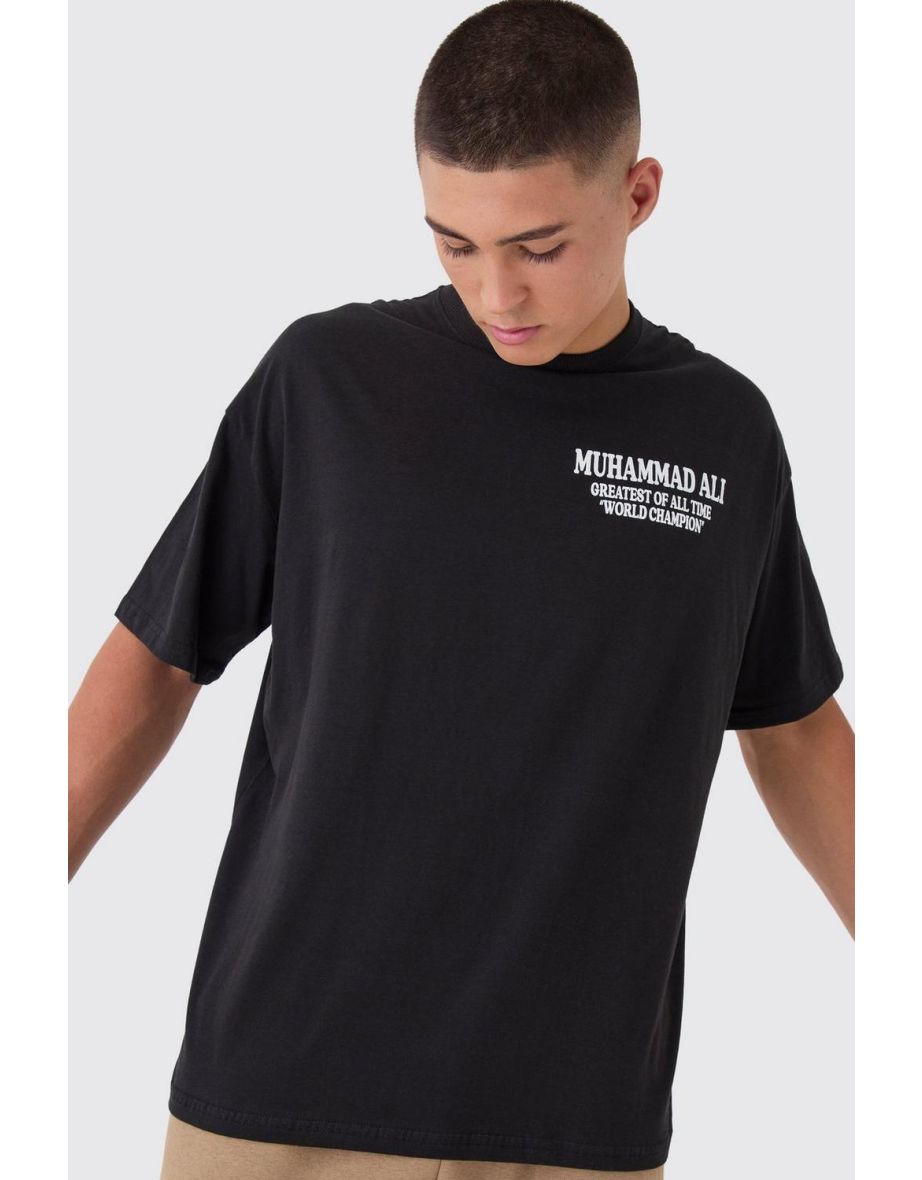Oversized Muhammad Ali Boxing License Print T-Shirt - black
