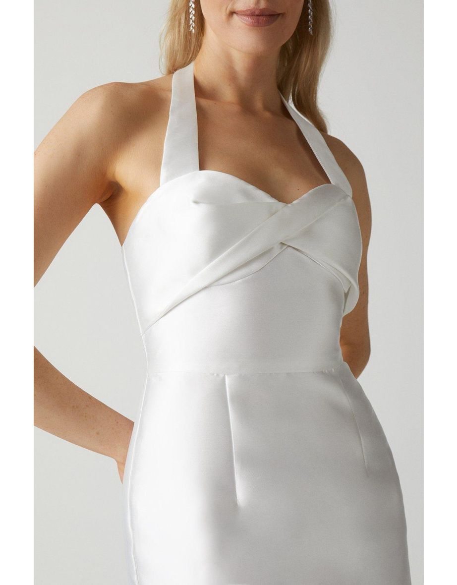 Halterneck Twill Column Wedding Dress - 3