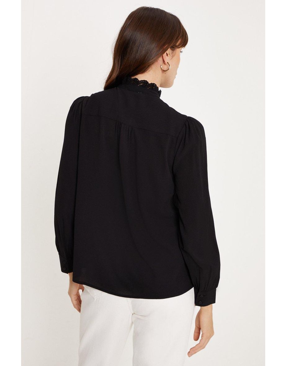 Ruffle Lace Trim Long Sleeve Blouse - 2