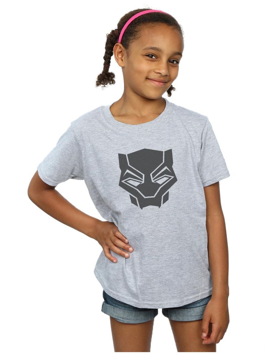 Marvel Girls Black Panther Black On Black Cotton T-Shirt - Sports Grey
