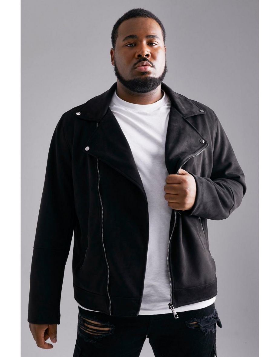 Plus size black sales suede biker jacket