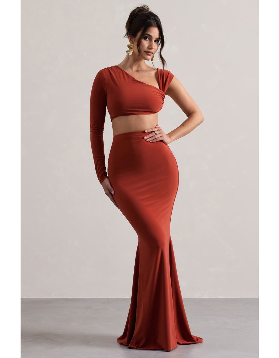 Neomie | Terracotta Fishtail Maxi Skirt