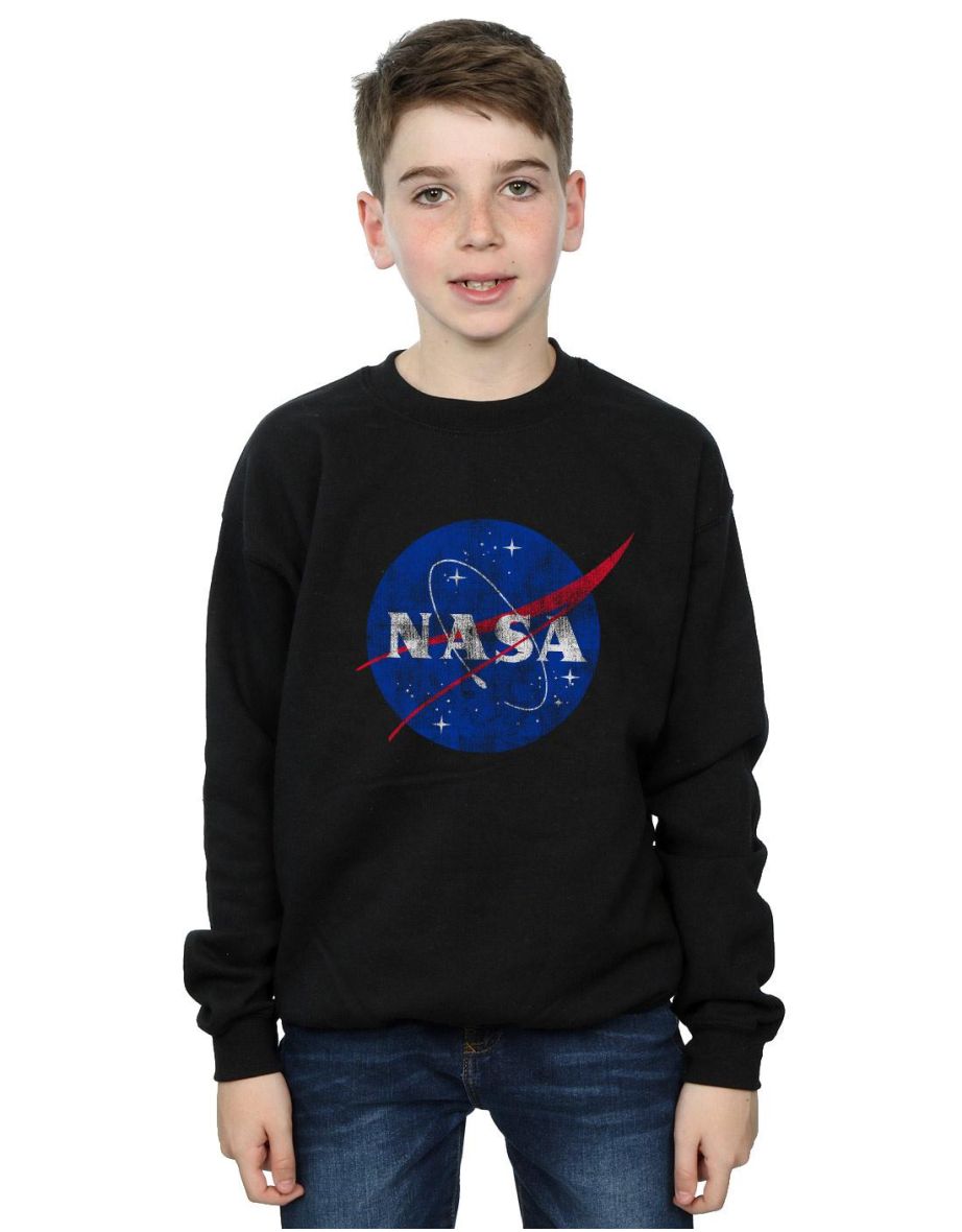 NASA Boys Classic Insignia Logo Distressed Sweatshirt - Black