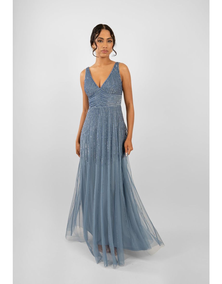 Lorelai Dusty Blue Embellished Maxi Dress - 5