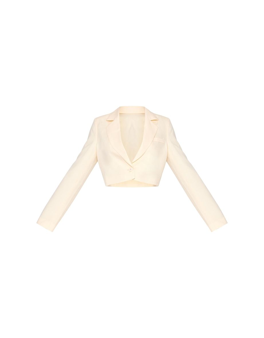 Cream Woven Oversized Cropped Blazer - 4
