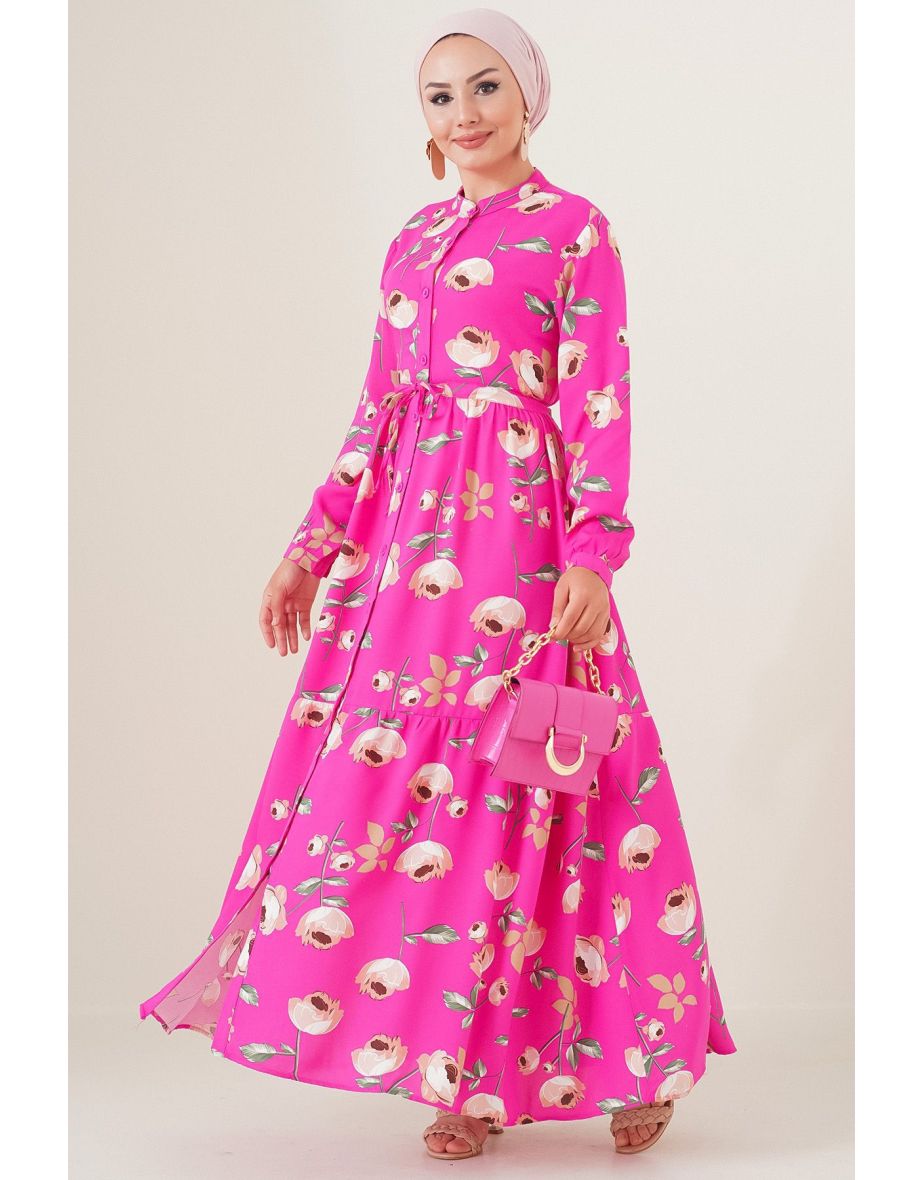 Judge Collar Hijab Dress - A. Fuchsia