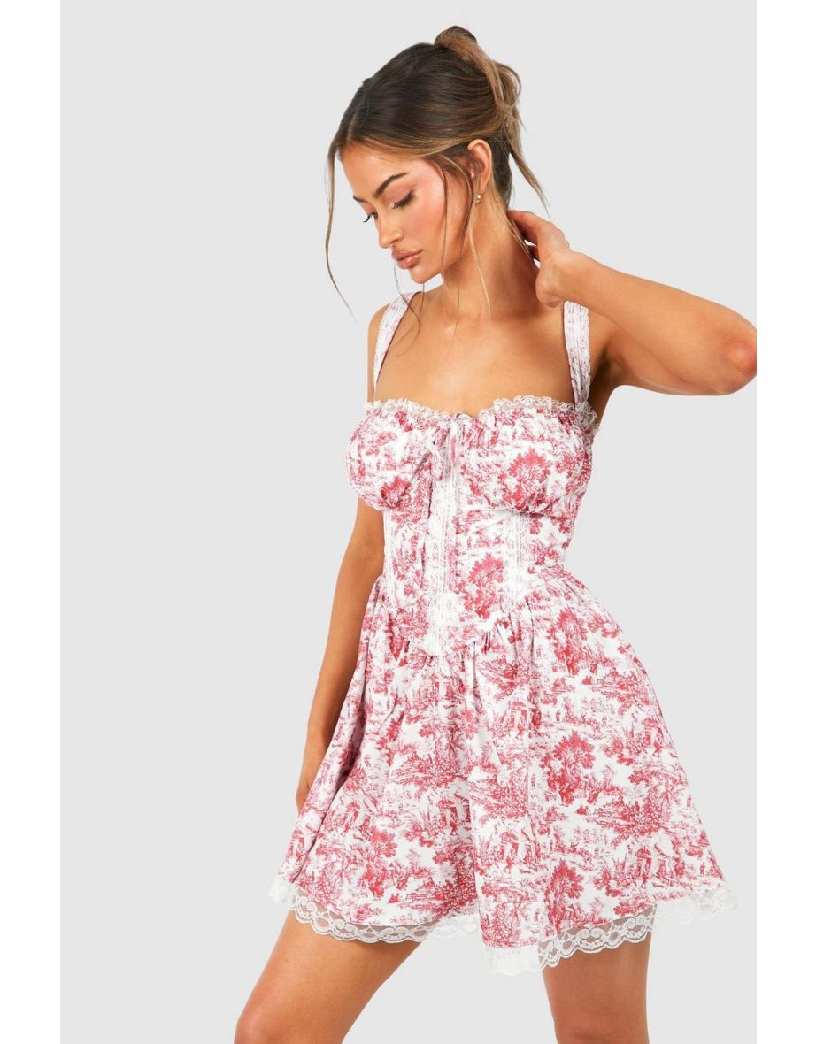 Porcelain Strappy Milkmaid Mini Dress - red