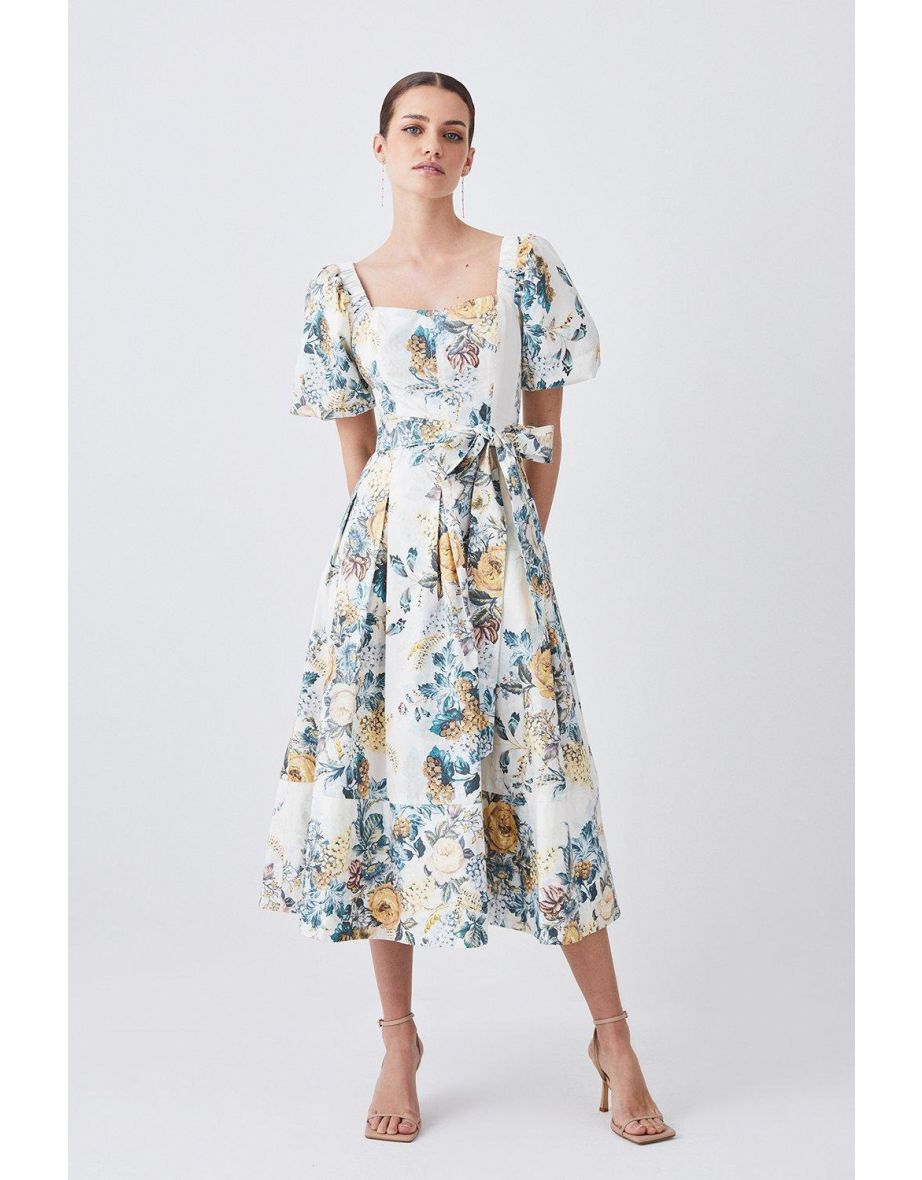 Lydia Millen Trailing Floral Cotton Sateen Midi Dress | Karen Millen