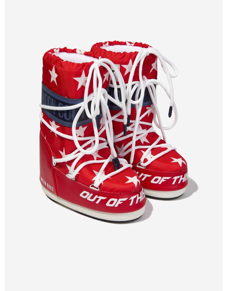 Kids Icon Retro Biker Stars Snow Boots in Red