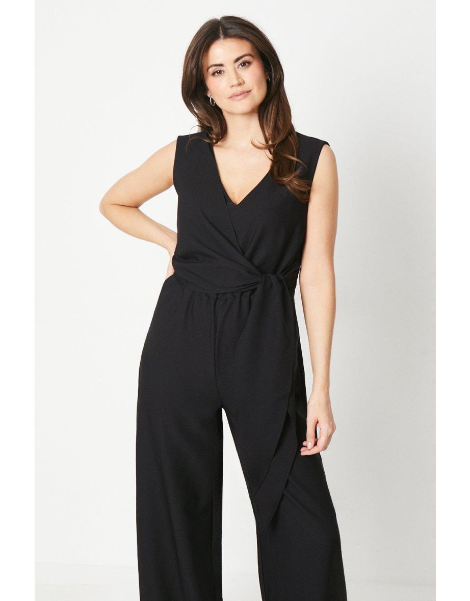 Principles by Debenhams Black Tie Waist V-neck Jumpsuit - 3
