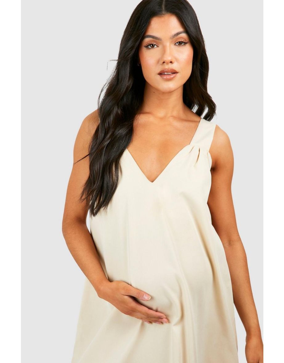 Maternity Poplin Sleeveless Maxi Dress - stone - 3