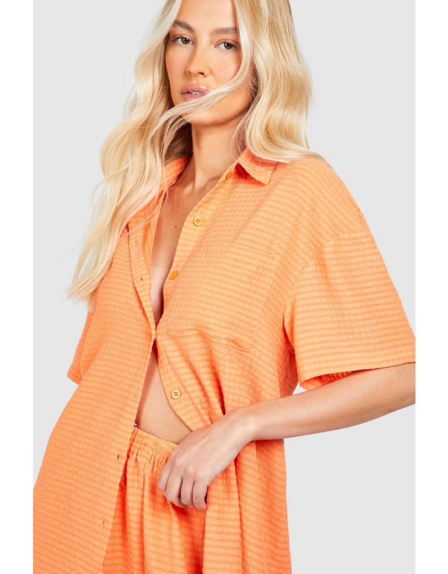Tall Woven Textured Shirt & Short Set - orange - 3