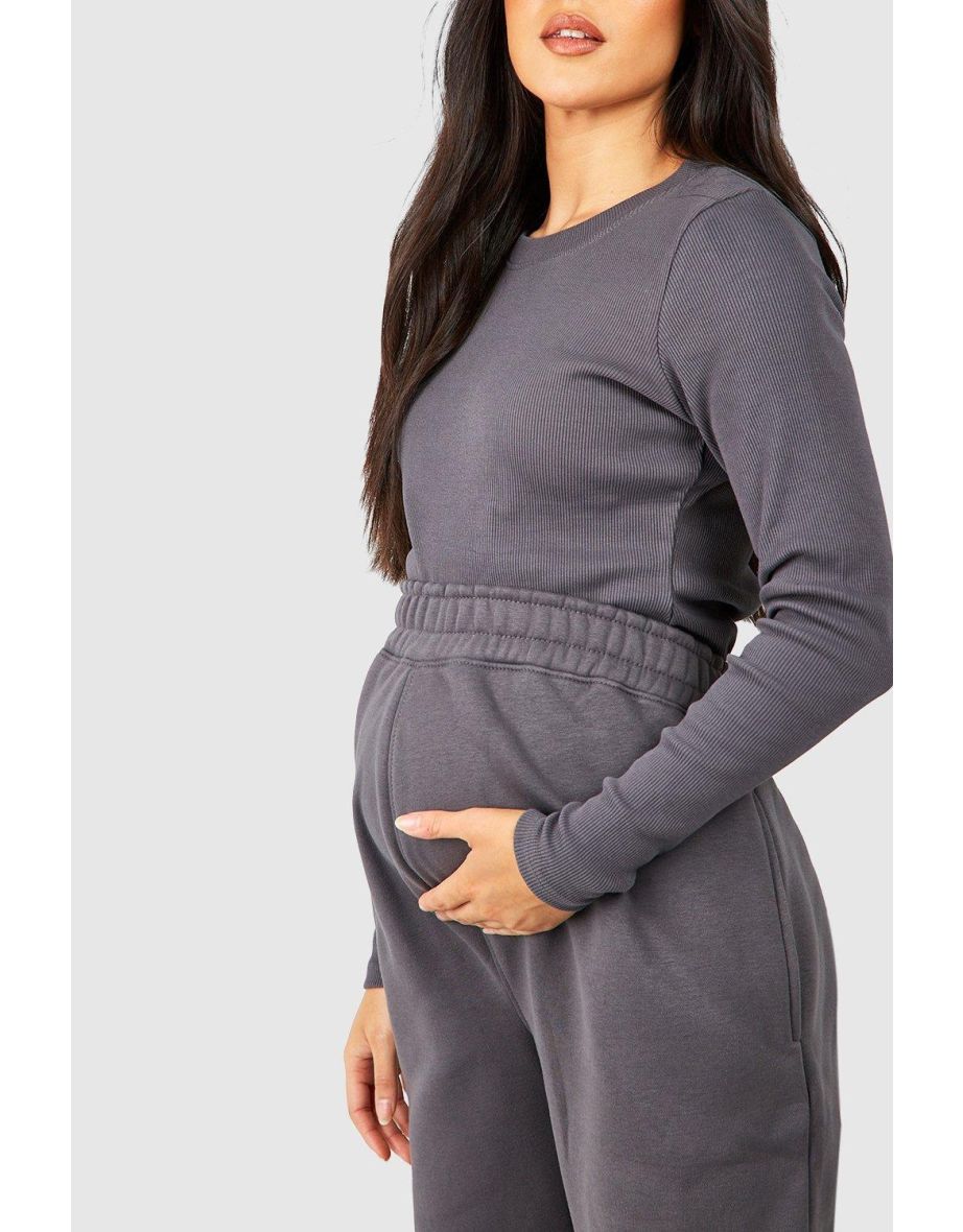 Maternity Ribbed Crew Neck Top And Jogger Set - 3