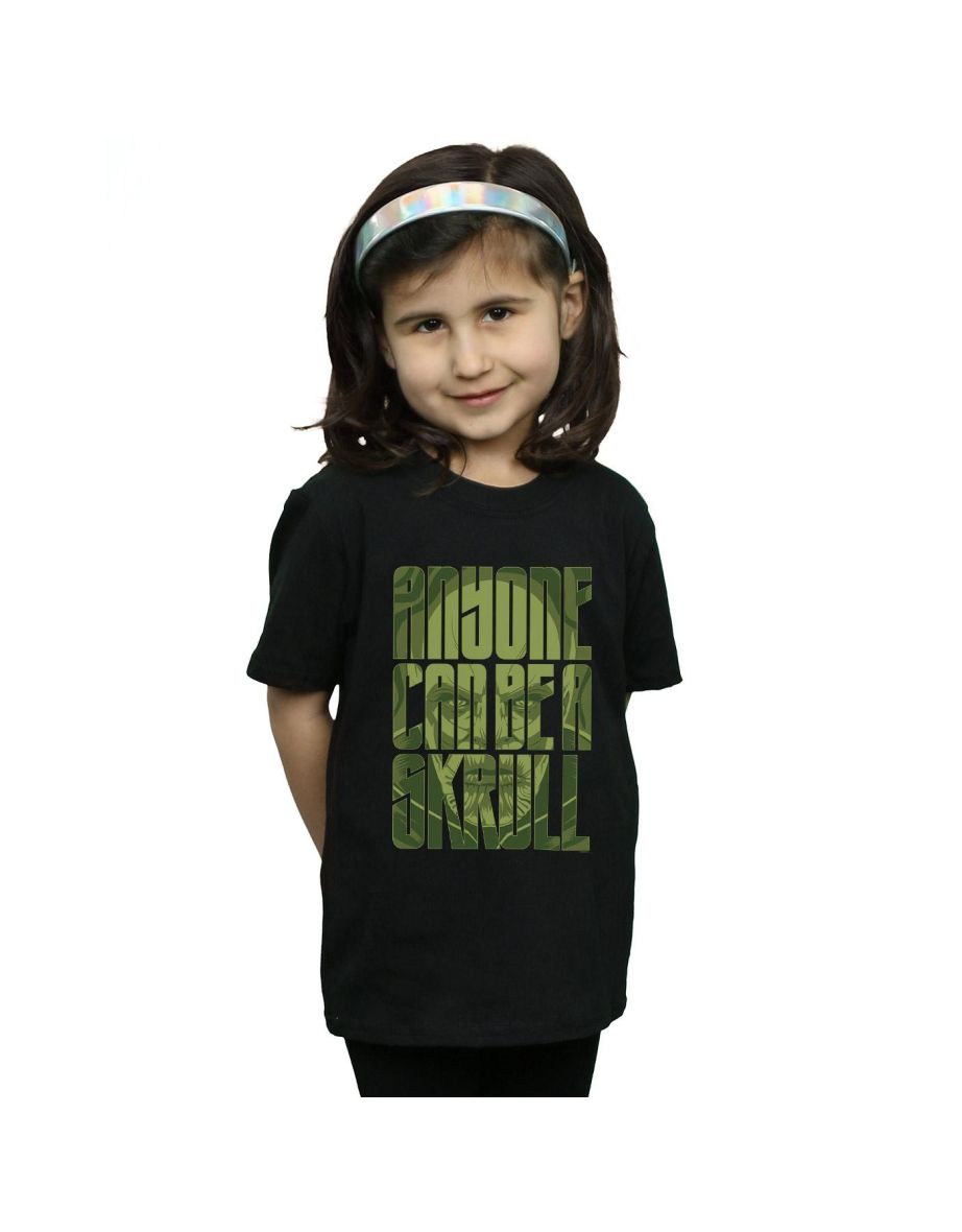 Marvel Girls Captain Marvel Anyone Can Be A Skrull Cotton T-Shirt - Black