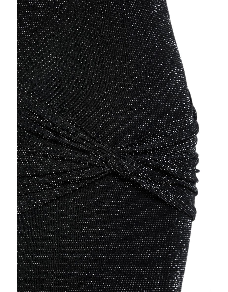 Silver Glitter Knitted Neck Tie Detail Dress - 7