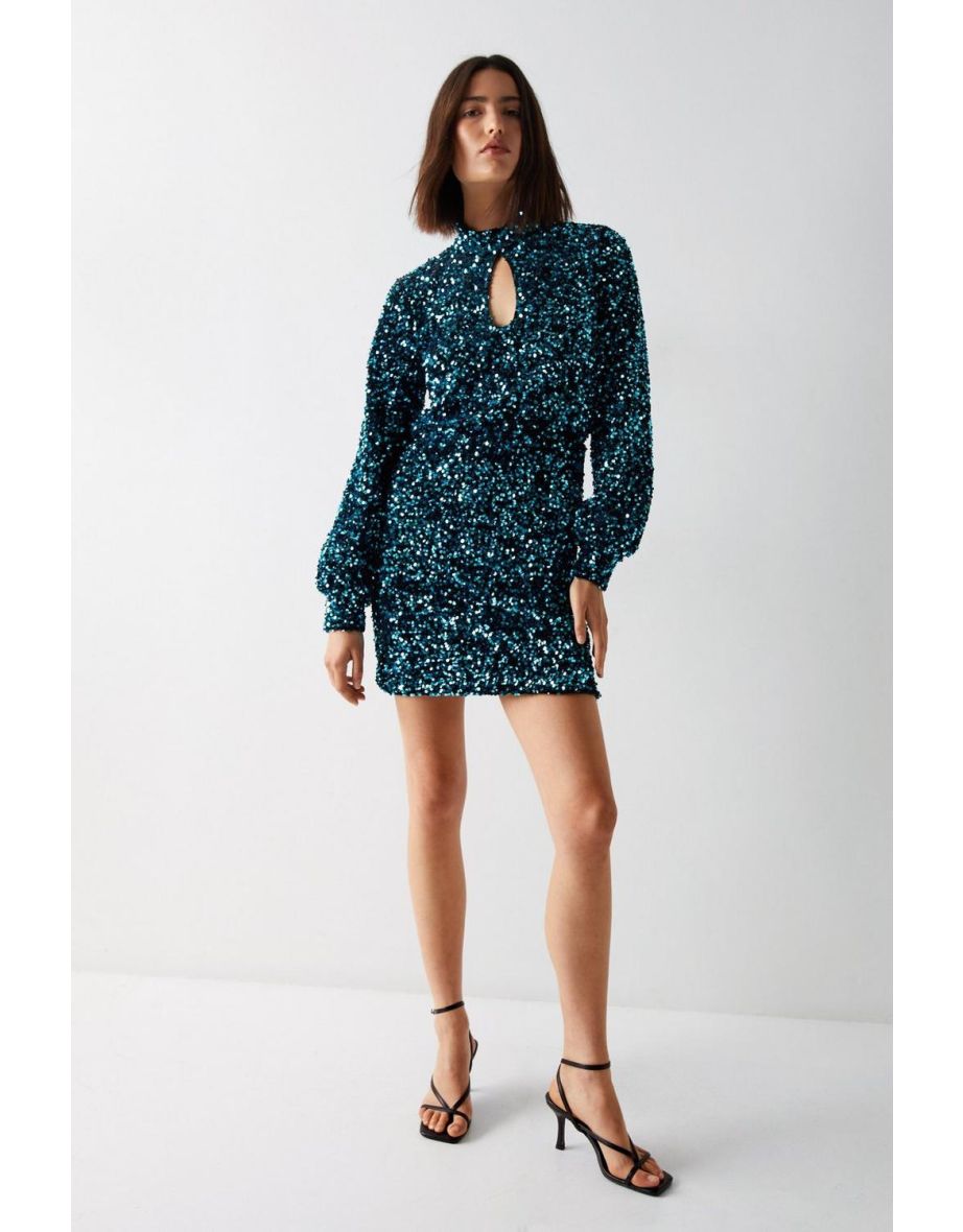 Velvet Sequin Keyhole Front Mini Dress