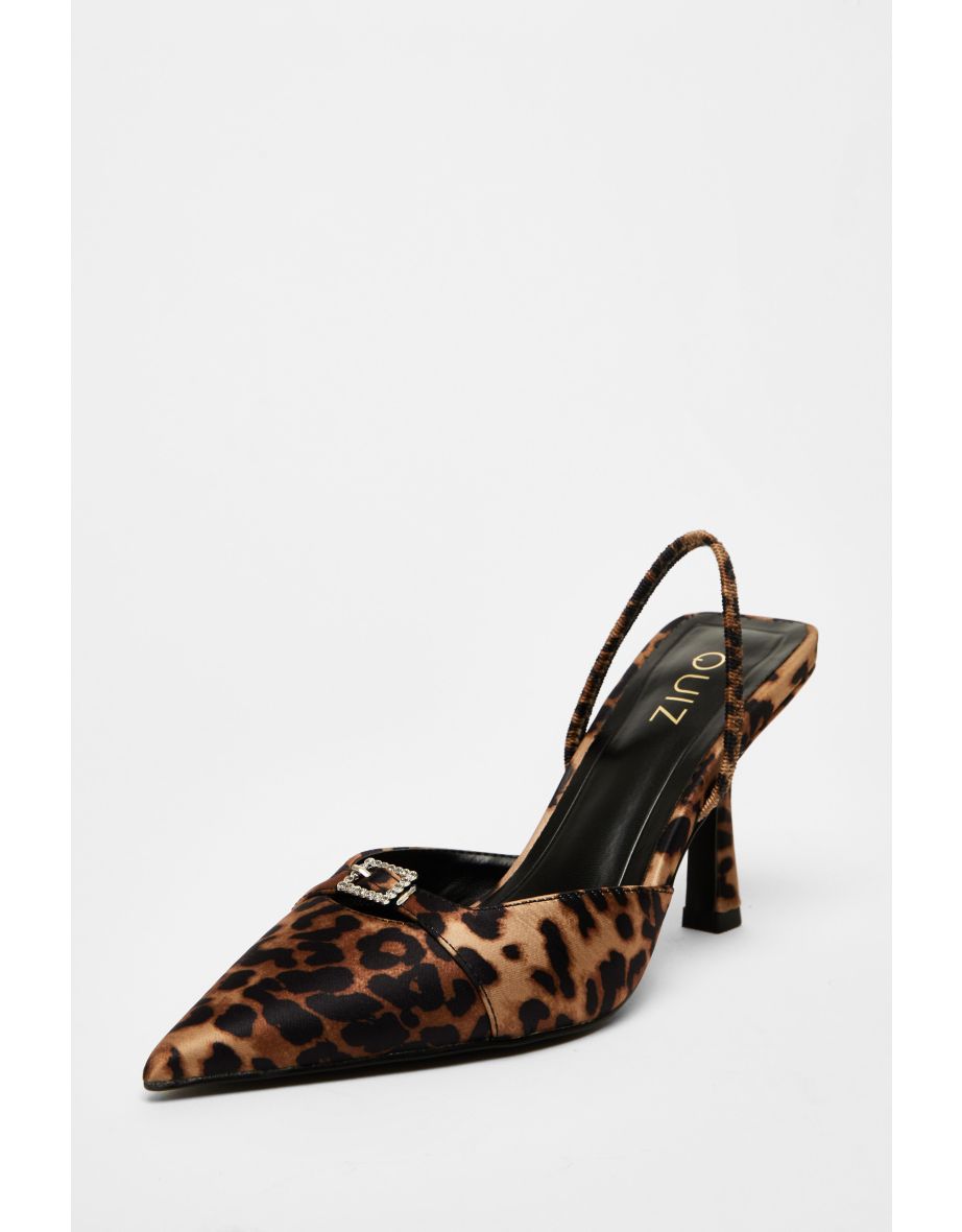Leopard Print Diamante Buckle Court Heels