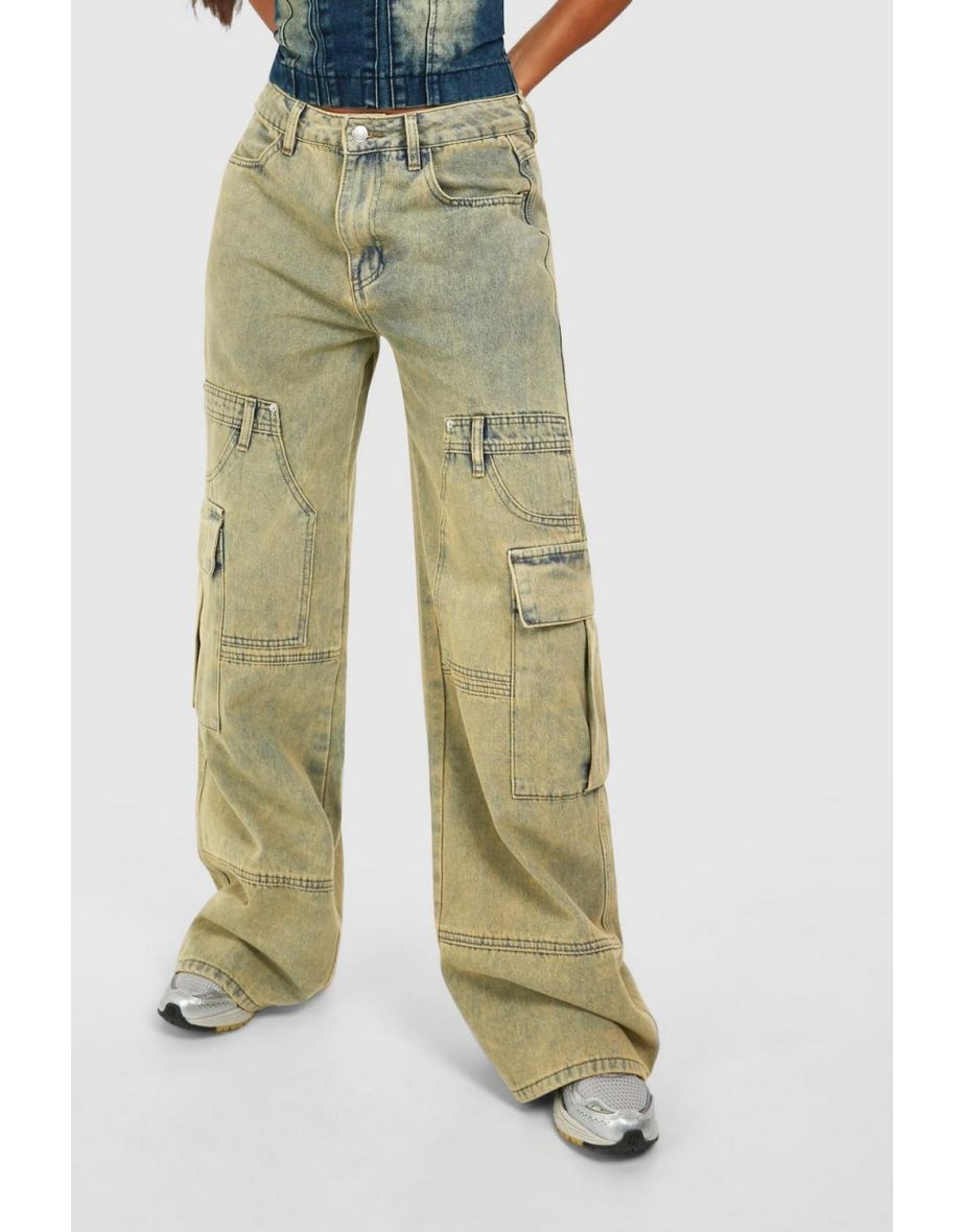 Yellow Tint Wide Leg Denim Cargos - 3